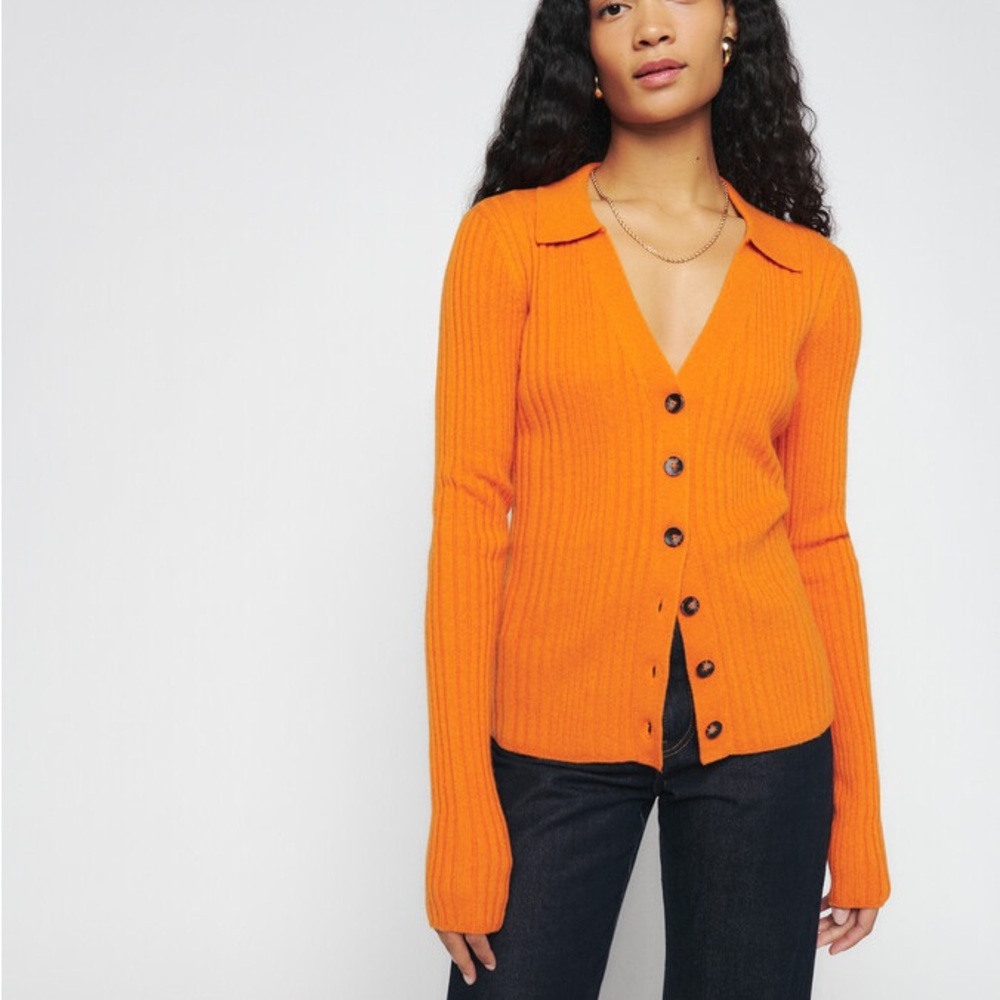 Reformation Orange Ribbed Cardigan